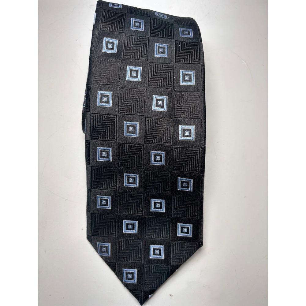 Donald Trump Signature Collection Men's Black with Blue & Silver Silk Neck Tie